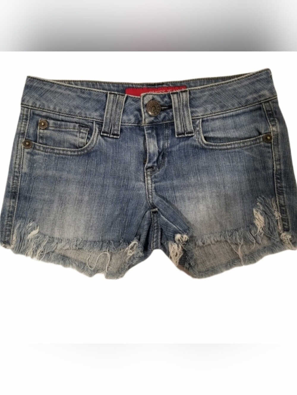 Guess Low-Rise Denim Shorts Distressed Frayed Hem Stretch Jean Shorts Y2K Style